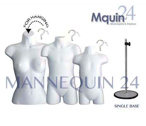 3 MANNEQUINS-FEMALE, CHILD &amp; TODDLER BODY FORMS in WHITE  +1 STAND +3 HANGERS