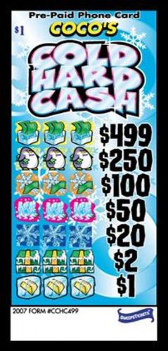 COCO&#039;S COLD HARD CASH PRE PAID PHONE CARD PULL TAB TICKETS SEALED $1500 PAYOUT