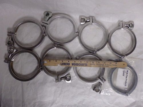 Lot of 8 sanitary flange clamp 4&#034; wcb-flow, clover heavy duty (h5) for sale