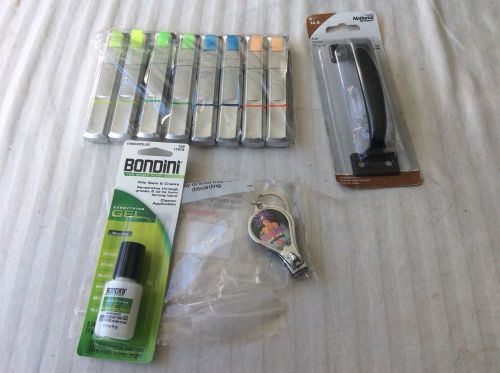 Set of 8 Highligher Pens w/ Bondini Super Glue, Pull Handle, nail clipper