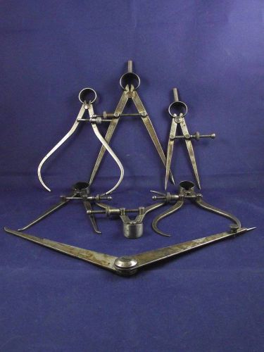 7 Vintage Machinist Measuring Tools - Compasses, Micrometers, Lufkin, Union-Nice