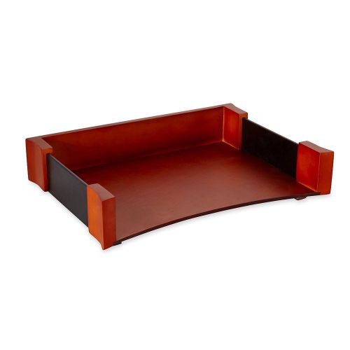 Rolodex Wood and Faux Leather Letter Tray, Mahogany and Black (8175