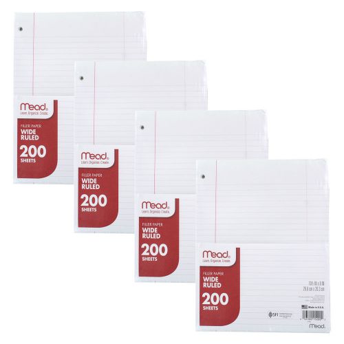 &#034;Mead Filler Paper, Loose Leaf Paper, Wide Ruled, 200 Sheets, Pack of 4&#034;