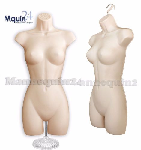 FEMALE MANNEQUIN BODY FORM FLESH w/Acrylic Stand + Hanging Hook for Pant Display