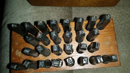 Vintage Young&#039;s 27 Piece 1/8&#034; Letters Steel Stamp Set~Machine Made~w/Wooden Box