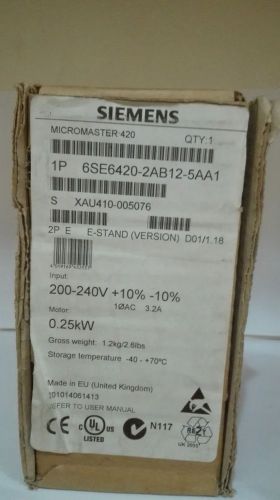 Siemens Micromaster 420 6SE6420-2AB12-5AA1 , 200-240V , 0.25Kw
