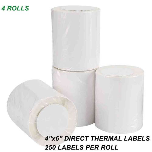 4 Rolls 4x6 Direct Thermal Shipping Labels - 250/roll - Zebra 2844 ZP450 Eltron