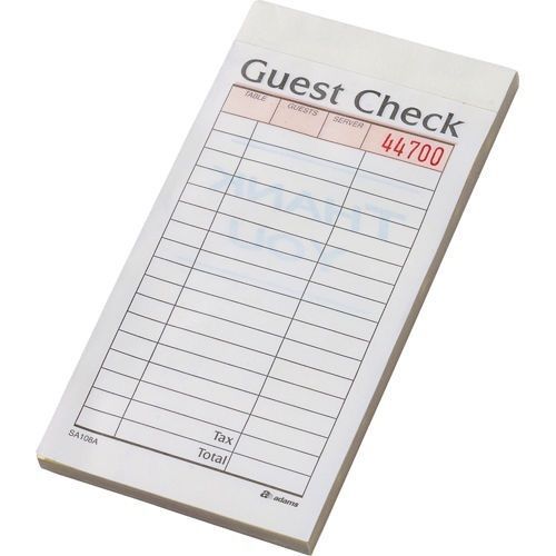 Adams Numbered Guest Checks, 3-5/16&#034; x 6-1/4&#034;, 10 ct (SA108A) 50 Checks per Book