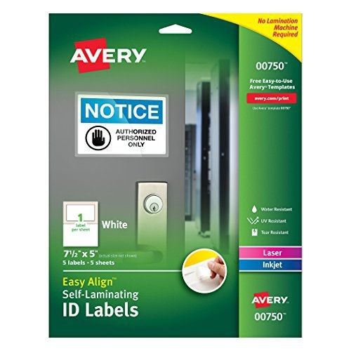 Avery easy align self-laminating id labels, 7-1/2 x 5 inches, pack of 5 (00750) for sale