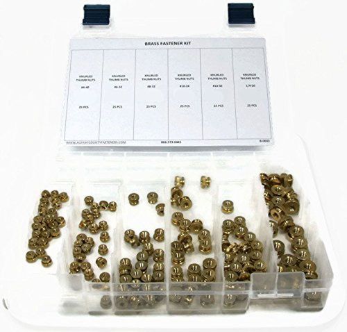 Brass solid knurled thumb nut fastener assortment kit - 151pcs inch sizes for sale