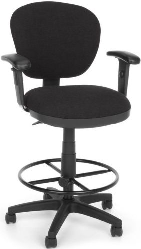 Medical Office Task Chair in Black Fabric with Arms &amp; Drafting Stool - Lab Stool