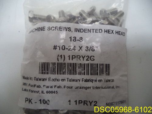 Pack of 100: 1PRY2 G Machine Screws, Hex, 10-24 x 3/8&#034; Stainless Steel 18-8