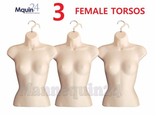 FEMALE TORSO MANNEQUIN FORMS (3 PCS-SIZE S-M/FLESH) w/ HANGING HOOKS DRESS FORMS