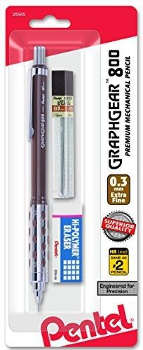 Pentel Graph Gear 800 Mechanical Drafting Pencil, 0.3mm, Brown Barrel with Lead