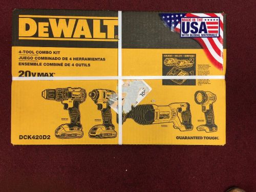 Dewalt dck420d2 20v max li-ion 4-tool combo kit made in the usa! new in box for sale