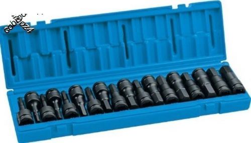 Grey pneumatic 18pc 1/2&#034; dr. fractional &amp; metric hex driver set *1598hc* for sale