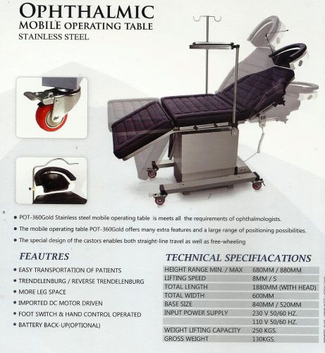 Ophthalmic motorized mobile operation table made of s/steel infumed 001 for sale