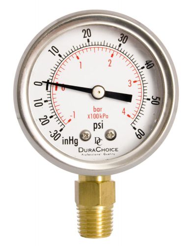 2&#034; oil filled vacuum pressure gauge - ss/br 1/4&#034; npt lower mount -30hg/60psi for sale
