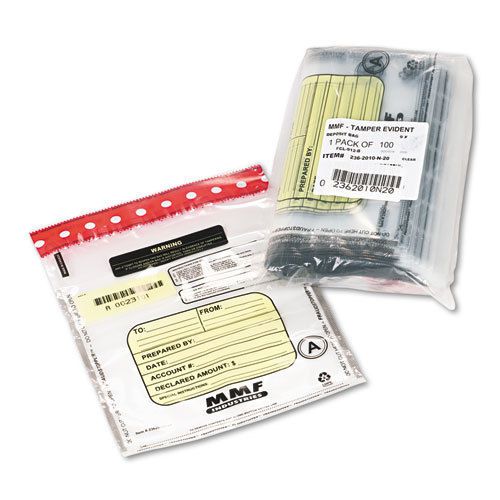 Tamper-evident deposit/cash bags, plastic, 9 x 12, clear, 100 bags/box for sale