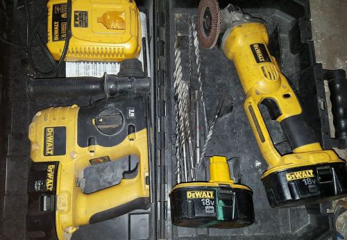 DEWALT Dc212 18v roto hammer 3 batteries, bits,# grinder lith charger