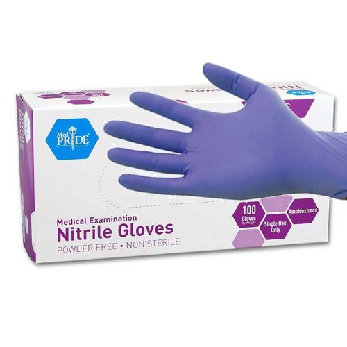 Med Pride Nitrile Powder-Free Exam Gloves Small - X-Large Box/100 - Case-1000
