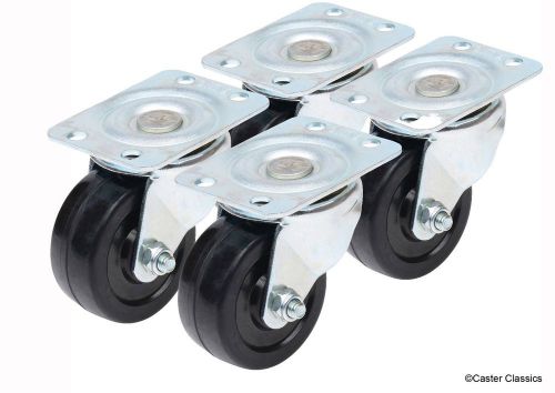Caster classics 2-inch low profile hd rubber wheel plate casters - 4-pack for sale