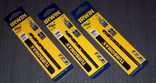 3 ea. irwin 73315 15/64&#034; turbomax high speed steel jobber length drill bits for sale