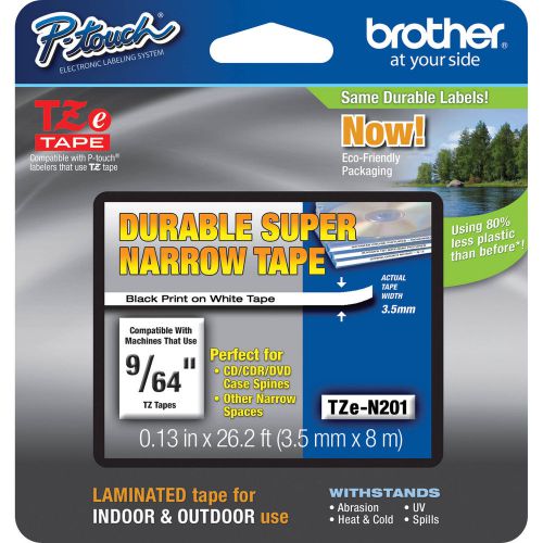 Brother P-Touch TZE-N201 Super-Narrow Non-Laminated Labeling Tape, 1/8&#034; x 26.2