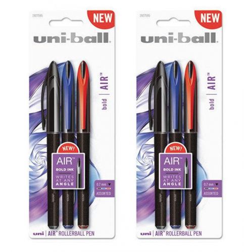 6 UNI-BALL AIR Rollerball Pens, 0.7mm.  Blue BLACK Red INK
