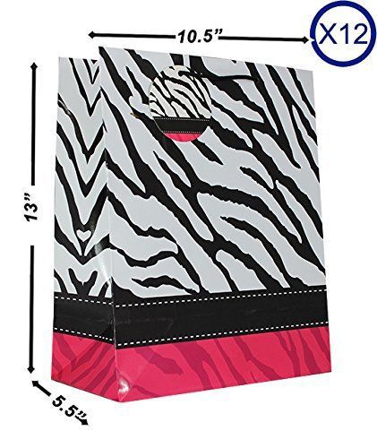 12-PC Zebra Gift Bags, Gloss Laminated, Large