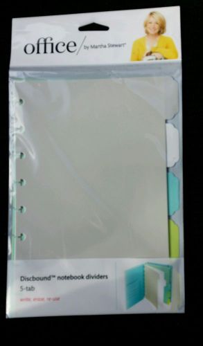 Office Martha Stewart Discbound 5 tab notebook dividers Write Erase Reuse 6.5&#039;x9