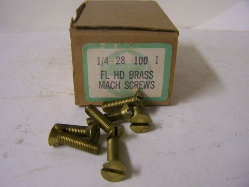 1/4-28 x 1&#034; flat head solid brass machine screw slotted fine thread  qty. 100 for sale