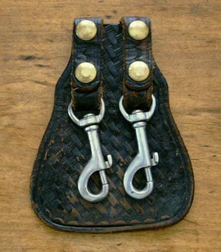 Vintage law enforcement police security black leather belt accessory dbl hook for sale