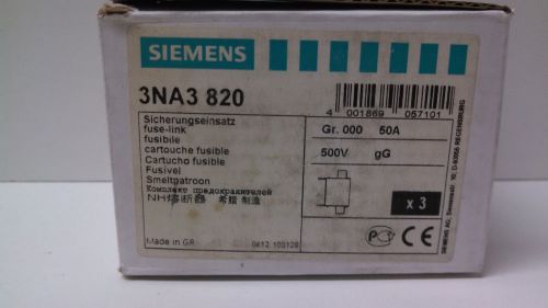 BOX OF (3) NEW OLD STOCK! SIEMENS 50A FUSES 3NA3-820