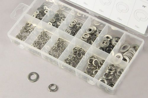 250 Pcs Stainless Steel Flat and Spring Washer Assortment Kit Set Tools