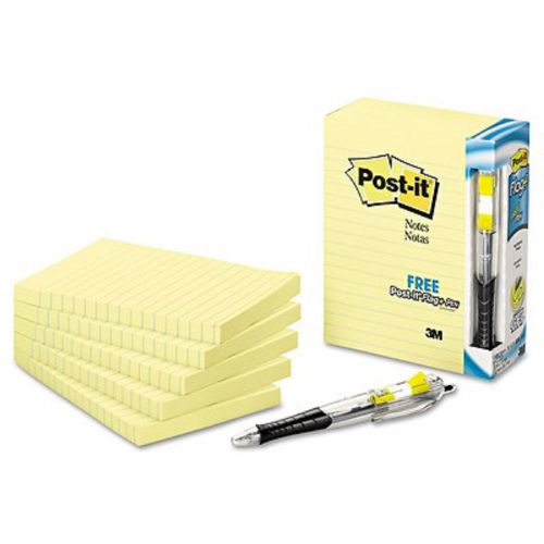 Post-It Notes Line Pads with Free Flag Pen, 4&#034; x 6&#034;, 100 Sheets per Pad, 5 Pads