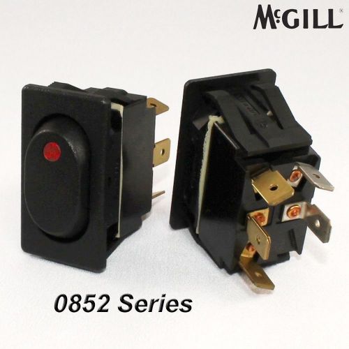 Mcgill 0852 on/off/on rocker switch black spdt w/ red light for sale