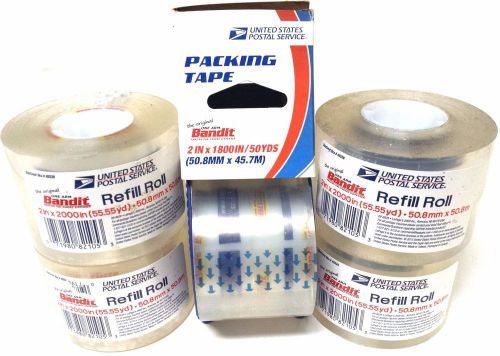 Packing Tape Bandit Clear Shipping Sealing Packaging Boxes 1 + 4 Refill Rolls