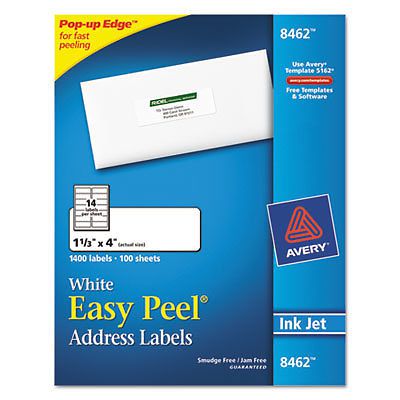 Easy Peel Inkjet Address Labels, 1 1/3 x 4, White, 1400/Box 8462