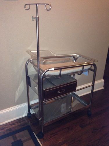 Stainless Steel Hospital Grade Baby Bassinet w/ drawer, Basin, shelf &amp; Ivy Pole