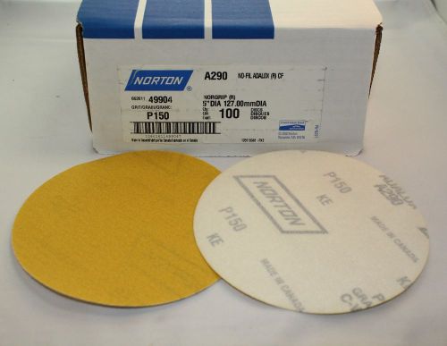(100) Norton 49904 5&#034; Hook and Loop DA Sanding Discs P150C 150 Fine  hookit