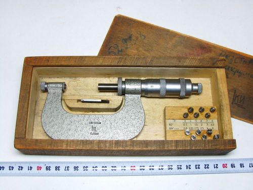 Vintage thread/tooth micrometer 25-50mm+12pitch inserts/gewinde mikrometeriso60° for sale