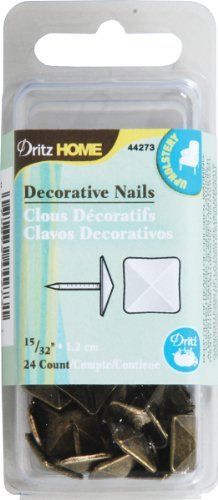 Dritz 44273 Upholstery Decorative Square Head Nails  Antique Brass  15/32-Inch