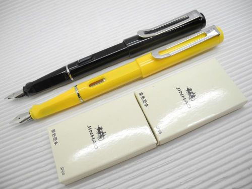 2Pcs Jinhao 599B Medium Fine Nib Fountain Pen + 10 Jinhao cartridges BK, BK+Y