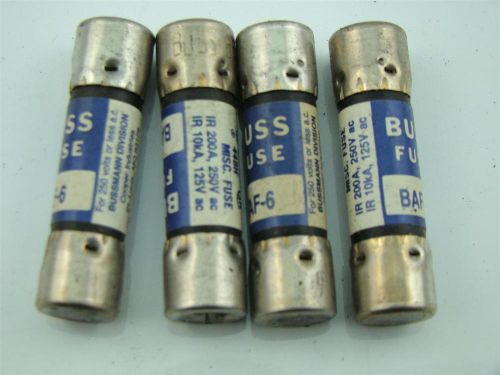 (4) Bussmann Fuses 250  Volts Or Less  Baf6  Misc Fuse