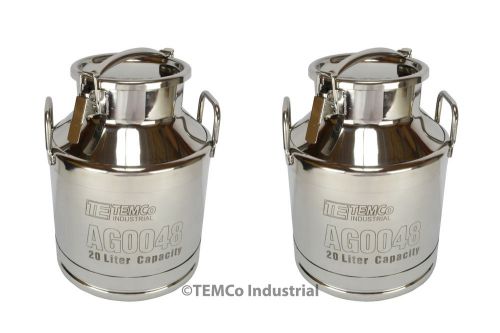 2x temco 20 liter 5.25 gallon stainless steel milk can wine pail bucket tote jug for sale
