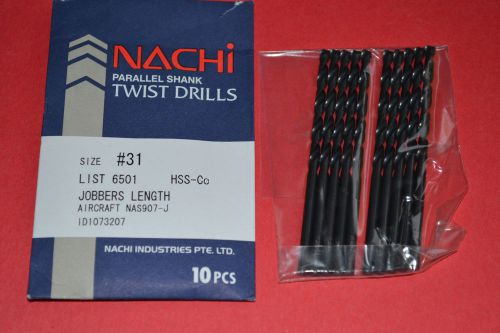 10 Pcs NACHI #31 Jobbers Length - Aircraft style- Black Oxide HSS-Co  Drills