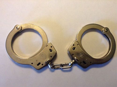 Smith &amp; Wesson S&amp;W Handcuff Handcuffs Hand Cuff Nickle #33 inscribed on Cuffs