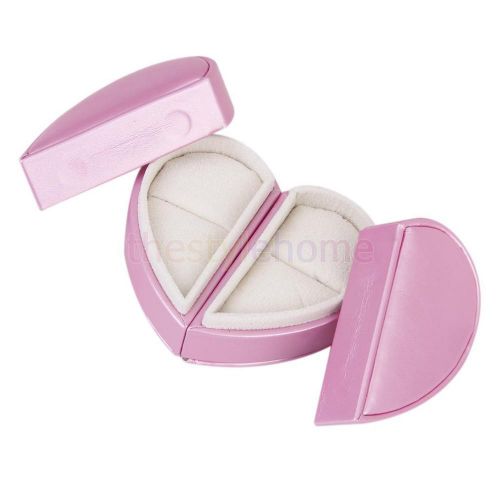 2 in 1 PU Leather Hearts Shape Double Rings Storage Box Case Wedding Bridal