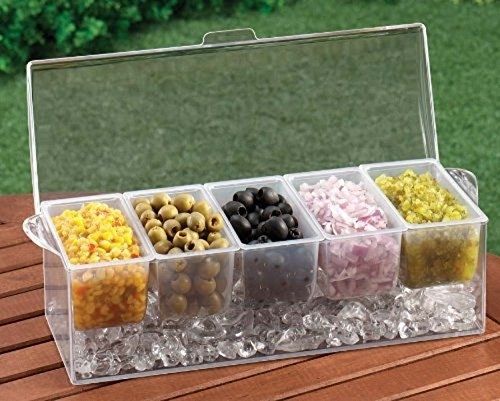 Ice Cooler Chilled Condiment Tray Holder Fresh Clear Dispenser Container Caddy